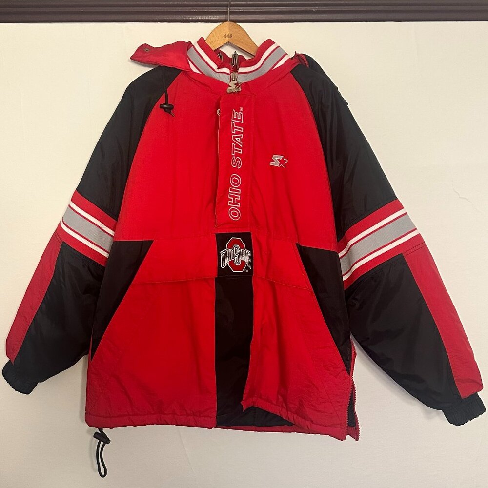 VINTAGE 90s Ohio State Starter Jacket Coat Men's Medium Red 1/2 Zip